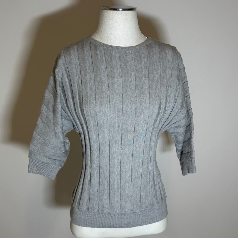 Philosophy Gray Ribbed Knit Dolman 1/2 Sleeve Sweater Womens Size Medium Career